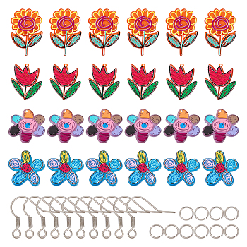 SUPERFINDINGS DIY Dangle Earring Making Kits, 24Pcs 4 Style Flower Acrylic Pendants, 304 Stainless Steel Earring Hooks and Jump Rings, Mixed Color, 6pcs/style