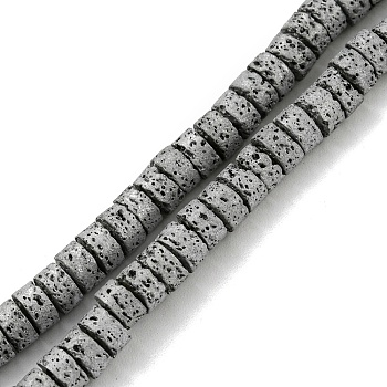 Electroplated Natural Lava Rock Beads Strands, Column, Platinum Plated, 4~4.5x2~2.5mm, Hole: 1mm, about 154pcs/strand, 16.54''(42cm)
