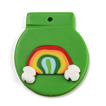 Saint Patrick's Day Handmade Polymer Clay Pendants, Rainbow, 31x27x4.5mm, Hole: 2mm