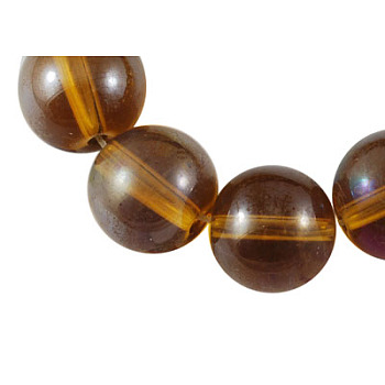 Glass Bead Strands, Round, AB Color Plated, Saddle Brown, 6mm, Hole: 1mm, about 50pcs/strand, 13 inch