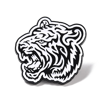 Tiger Enamel Pin, Animal Alloy Badge for Backpack Clothing, Electrophoresis Black, White, 33x32x2mm, Pin: 1mm