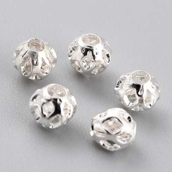 Long-Lasting Hollowed Plated Brass Beads, Filigree Beads, 925 Sterling Silver Plated, 4x3.5mm, Hole: 1.2mm