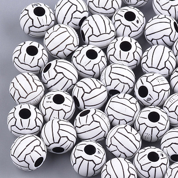 Craft Style Acrylic Beads, Sports Beads, Volleyball, White, 12x10.5mm, Hole: 3.5~4mm