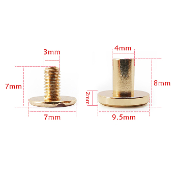 Brass Rivets, with Iron Screw, for Purse Handbag Shoes Leather Craft Clothes Belt Bookbinding, Round, Golden, 0.95x0.8cm