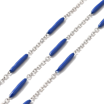 Enamel Column Link Chains, with 304 Stainless Steel Cable Chains, Unwelded, with Spool, Blue, 14~17x2~3mm and 1.5x2x0.5mm, about 32.81 Feet(10m)/Roll