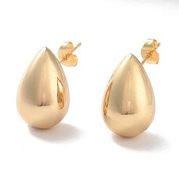 Brass Stud Earrings for Women, Long-Lasting Plated, Teardrop, Golden, 20x13mm