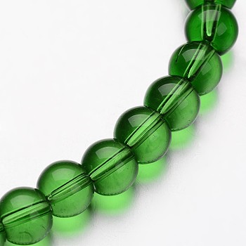 Glass Round Bead Strands, Green, 6mm, Hole: 1mm, about 50pcs/strand, 11 inch