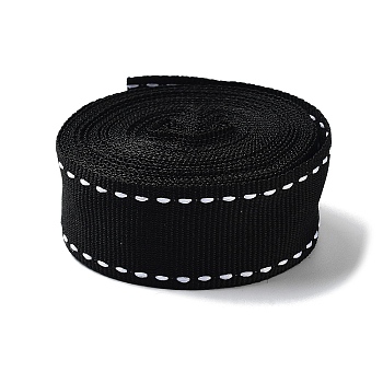 4.5 Yards Polyester Stitched Edge Ribbon, for Gift Packaging, Black, 1 inch(25mm)