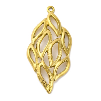 Ion Plating(IP) 304 Stainless Steel Big Pendants, Hollow Leaf Charm, Real 18K Gold Plated, 53x24x5mm, Hole: 2mm