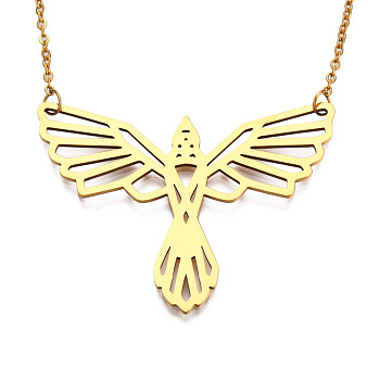201 Stainless Steel Pendant Necklaces, with Cable Chains, Phenix, Golden, 18.1 inch(46cm), 2mm, Phenix: 35x45.5x1mm