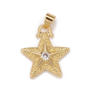 Brass Micro Pave Cubic Zirconia Pendants, Real 18K Gold Plated, Lead Free & Cadmium Free, Star, Clear, 20.5x18.5x3mm, Hole: 4x3mm