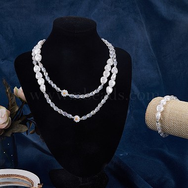3Pcs Natural Shell & Plastic Pearl Flower & Glass Beaded Necklaces and Stretch Bracelet Set(SJEW-SW00010-04)-3