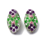 Handmade Lampwork Beads, Oval with Flower, Purple, 28.5x15.5x11mm, Hole: 2.5mm(LAMP-K042-02A)