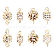 8Pcs 4 Styles Brass Micro Pave Clear Cubic Zirconia Connector Charms, Column & Round & Square Links, Real 18K Gold Plated, 12~15.5x6.5~8mm, Hole: 1.4mm, 2pcs/style(KK-DC0003-36)