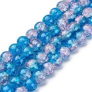 Spray Painted Crackle Glass Beads Strands, Round, Dodger Blue, 10mm, Hole: 1.3~1.6mm, about 80pcs/strand, 31.4 inch(CCG-Q001-10mm-19)