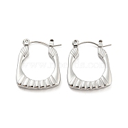 Texture Rectangle 304 Stainless Steel Hoop Earrings for Women, Stainless Steel Color, 23x19x3mm(EJEW-C067-08P)