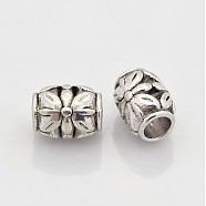 Tibetan Style Alloy Beads, Cadmium Free & Lead Free, Barrel with Flower, Antique Silver, 8.5x10.5mm, Hole: 4.5mm(LF0855Y-NF)