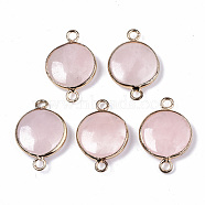 Natural Rose Quartz Links Connectors, with Light Gold Plated Brass Findings, Flat Round, 23~25.5x15~17.5x4~7mm, Hole: 2mm(G-N326-85I)