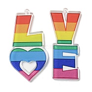 Opaque Acrylic Pendants, Word LOVE, Colorful, 50x21~25.5x2.5mm, Hole: 1.6mm(BACR-D002-08A)