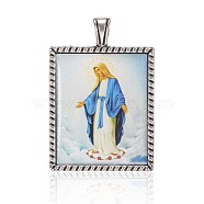 Alloy Glass Pendants, Rectangle with Virgin Mary, Colorful, 37x25x2mm, Hole: 3x4.5mm(PALLOY-F171-01AS)
