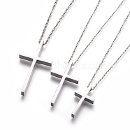 304 Stainless Steel Pendant Necklaces, Cross, Stainless Steel Color, 17.71 inch~20.47 inch(45~52cm)(STAS-I099-16-P)