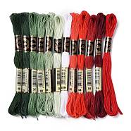 12 Skeins 12 Colors 6-Ply Polyester Embroidery Floss, Cross Stitch Threads, Christmas Color Series, Mixed Color, 0.5mm, about 8.75 Yards(8m)/Skein, 12 skeins/set(OCOR-M009-01B-03)