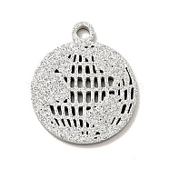 304 Stainless Steel Pendants, Textured, Flat Round with Map, Stainless Steel Color, 14x12x1mm, Hole: 1.2mm(STAS-J040-19B-P)