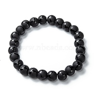 Frosted Glass Beads Stretch Bracelets, Round with Rhombus Pattern, Black, Beads: 8~8.5mm, Inner Diameter: 2 inch(5.2cm)(BJEW-I296-08B)