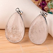 Natural Crystal Teardrop Pendants, with Platinum Plated Brass Findings, 46x26x14mm, Hole: 6x4mm(G-L350-02F)