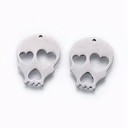 201 Stainless Steel Pendants, Manual Polishing, Skull with Heart, Stainless Steel Color, 21x16x1.5mm, Hole: 1.2mm(STAS-F231-065P)