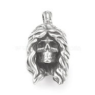 304 Stainless Steel Pendants, Skull Woman Charm, Antique Silver, 37.5x20x19mm, Hole: 4x6mm(STAS-G303-35AS)