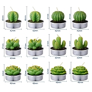Cactus Paraffin Smokeless Candles, Artificial Succulents Decorative Candles, with Aluminium Containers, for Home Decoration, Green, 15.6x10.3x10.3cm, 12pcs/set(DIY-G024-C)