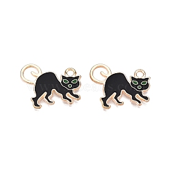 Halloween Theme Alloy Enamel Pendants, Cadmium Free & Lead Free, Light Gold, Cat Shape, 16x20x1.5mm, Hole: 1.8mm(X-PALLOY-N176-42-RS)