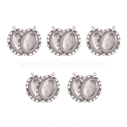 Oval Clear Glass Cabochon Cover, Tibetan Style Pendant Cabochon Settings for DIY, Antique Silver, Pendant: Tray: 40x30mm, 61x48x3mm, Hole: 3mm, 10pcs, , Glass Cabochons: 40x30mm, 8mm(Range: 7~9mm) thick, 10pcs(DIY-PH0018-96AS)