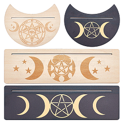 4Pcs 4 Style Wood Candle Holders & Card Stands,  Display Stand for Witch Divination Tools, Moon-shaped & Rectangle, Mixed Color, 130~254x76~100x5mm, 1pc/style(DJEW-GF0001-47A)