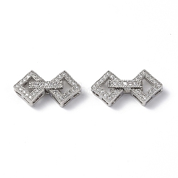 Rack Plating Brass Micro Pave Clear Cubic Zirconia Fold Over Clasps, Rhombus, Platinum, 23x11.5x5mm, Hole: 0.6x2.5mm(KK-G448-01P)