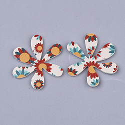 Printing PU Leather Pendants, with Double-Sided Flower Pattern, Flower, Colorful, 45.5x40x2mm, Hole: 1mm(X-FIND-T062-001N)
