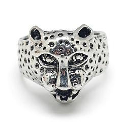 Alloy Finger Rings, Wide Band Rings, Cheetah, Size 8, Antique Silver, 18mm(RJEW-S038-106-18mm)