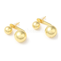 Rack Plating Brass Round Ball Front Back Stud Earrings, Dangle Stud Earrings, Real 18K Gold Plated, 23.5x11.5mm(EJEW-Q766-01G)
