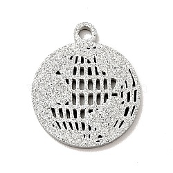 304 Stainless Steel Pendants, Textured, Flat Round with Map, Stainless Steel Color, 14x12x1mm, Hole: 1.2mm(STAS-J040-19B-P)