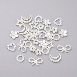 Acrylic Pearl Cabochons, Imitation Shell & Pearl, Flower, Ring, Star, Moon, Heart and Bowknot, White, 210pcs/set(MACR-X0020-01)