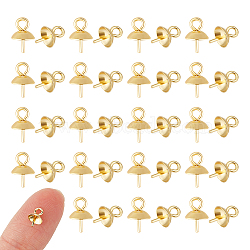 80Pcs 201 Stainless Steel Cup Pearl Peg Bails Pin Pendants, For Half Drilled Beads, Golden, 8x5mm, Hole: 2mm, Pin: 0.7mm(STAS-UN0054-52)