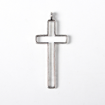 Tibetan Style Alloy Hollow Cross Pendants, Lead Free and Cadmium Free, Antique Silver, 39x16x1.5mm, Hole: 1mm
