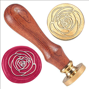 Golden Plated Brass Sealing Wax Stamp Head, with Wood Handle, for Envelopes Invitations, Gift Cards, Flower, 83x22mm, Head: 7.5mm, Stamps: 25x14.5mm