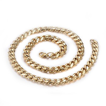 Men's 304 Stainless Steel Faceted Curb Chain Necklaces, with Lobster Claw Clasps, Golden, 23.6 inch(60cm), 10x4mm