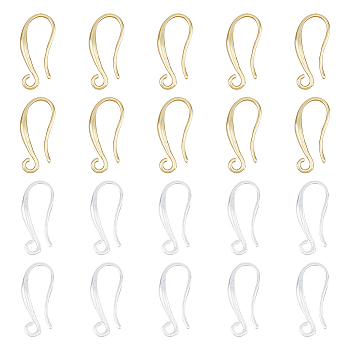 16 Pairs 2 Colors Brass Earring Hooks, Ear Wire, with Horizontal Loops, Long-Lasting Plated, Golden & Silver, 21x9x1.5mm, Hole: 2mm, Pin: 0.7x0.8mm, 8 Pairs/color