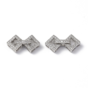 Rack Plating Brass Micro Pave Clear Cubic Zirconia Fold Over Clasps, Rhombus, Platinum, 23x11.5x5mm, Hole: 0.6x2.5mm