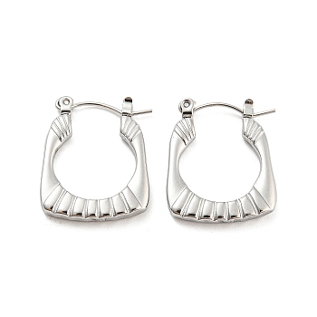 Texture Rectangle 304 Stainless Steel Hoop Earrings for Women, Stainless Steel Color, 23x19x3mm