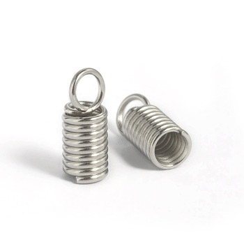 304 Stainless Steel Coil Cord Ends, Stainless Steel Color, 11x4.5mm, Hole: 3mm, Inner Diameter: 3mm
