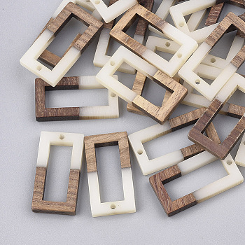 Resin & Wood Pendants, Rectangle, Creamy White, 27x14.5x3.5mm, Hole: 1.5mm